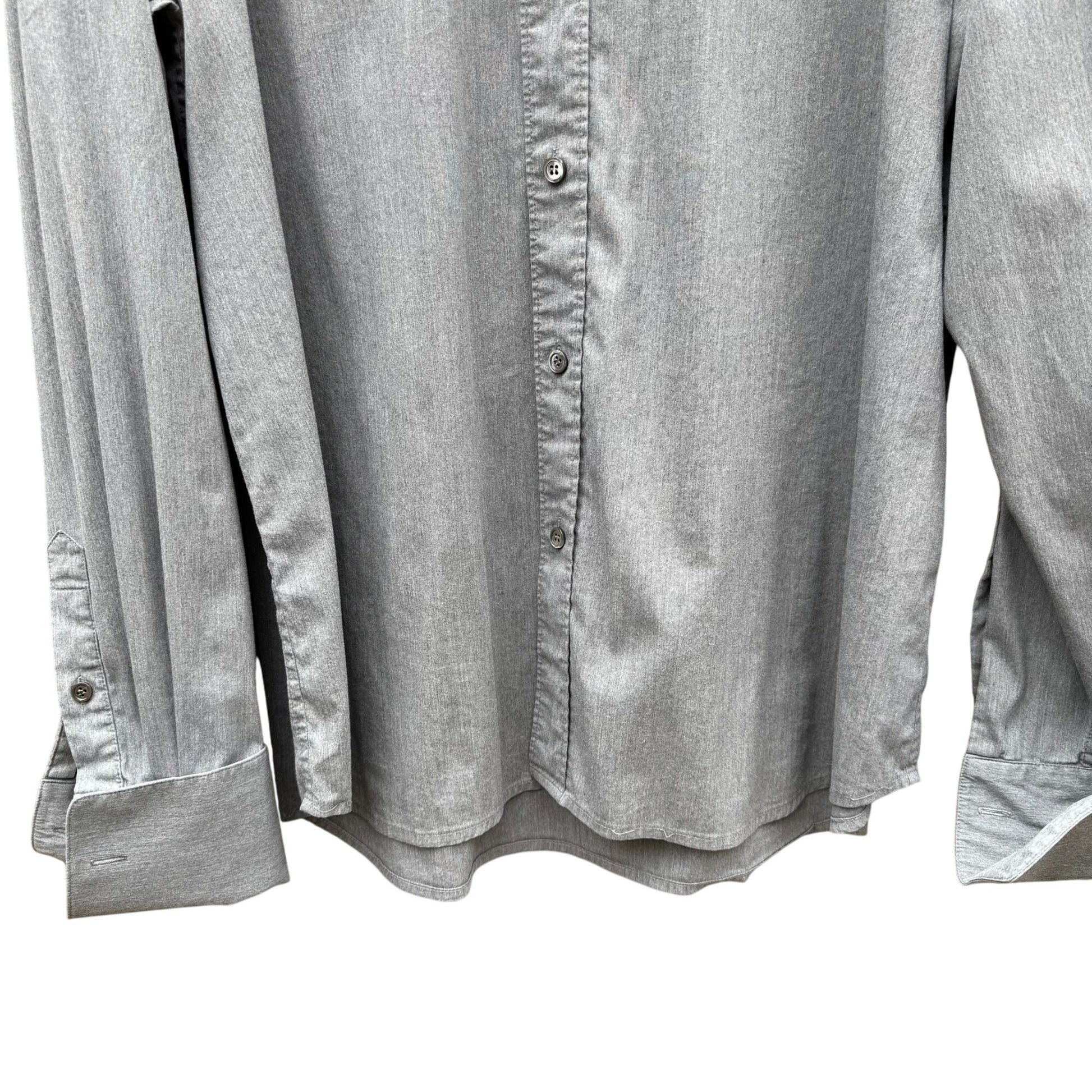 Theory Patrick Gray Chambray Button Up French Cuff Relaxed Fit Designer Shirt L