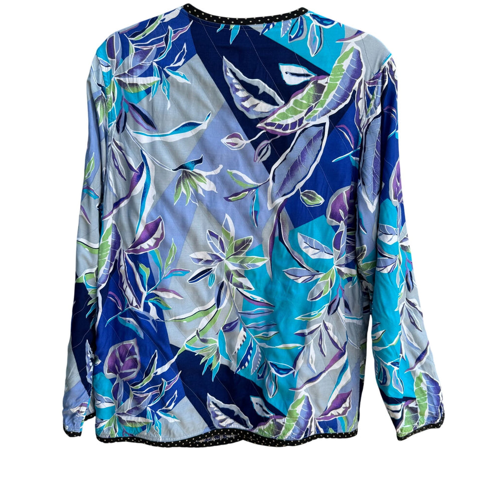 Koos Of Course Vintage Womens Reversible Blue Floral Silk Button Jacket Blazer S