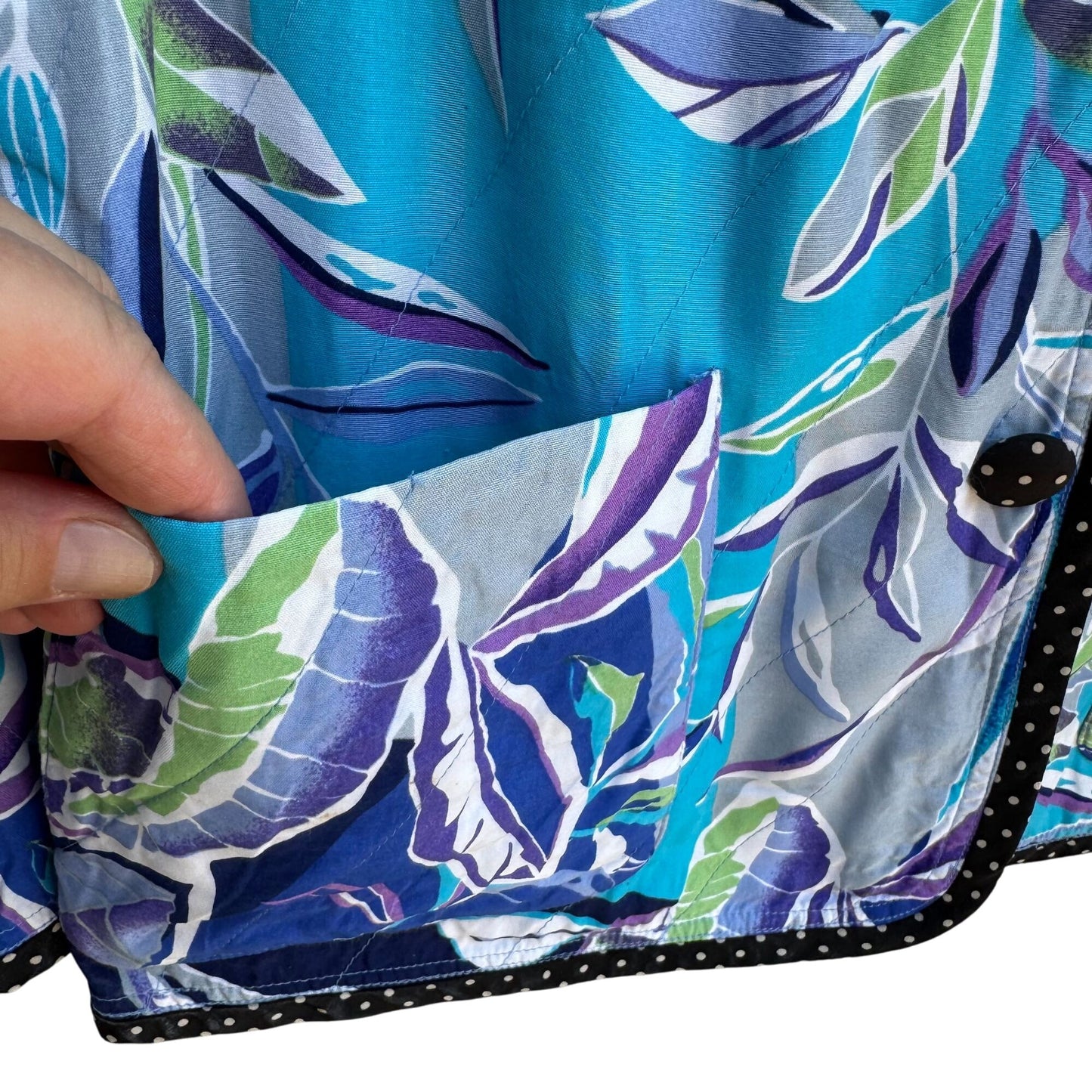 Koos Of Course Vintage Womens Reversible Blue Floral Silk Button Jacket Blazer S