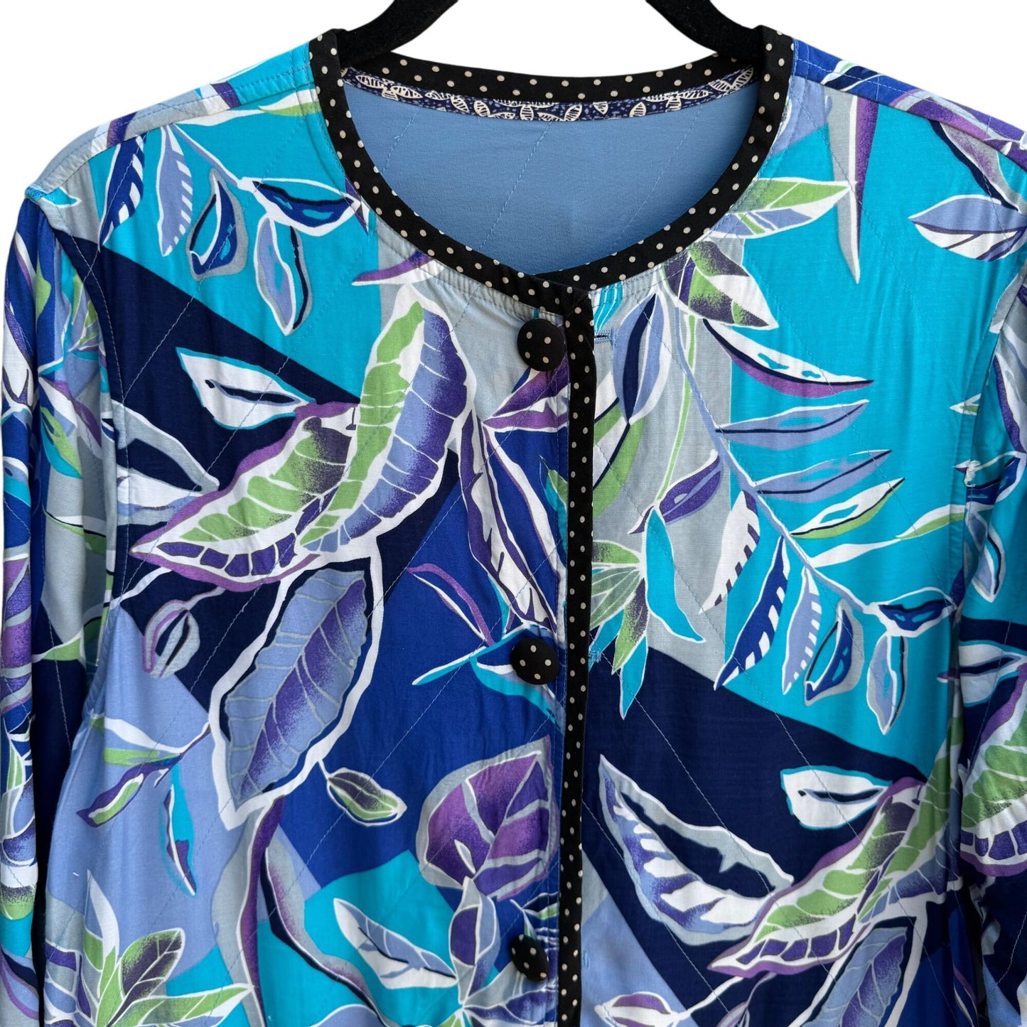 Koos Of Course Vintage Womens Reversible Blue Floral Silk Button Jacket Blazer S