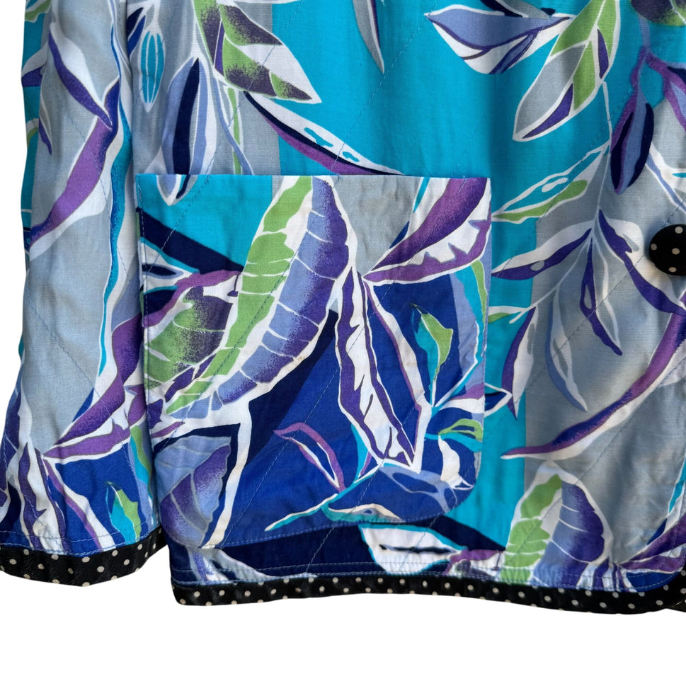 Koos Of Course Vintage Womens Reversible Blue Floral Silk Button Jacket Blazer S