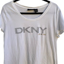 Switch DKNY Jeans Y2K McBling Rhinestone Logo Scoop Neck Graphic Shirt White Womens XL 3 image