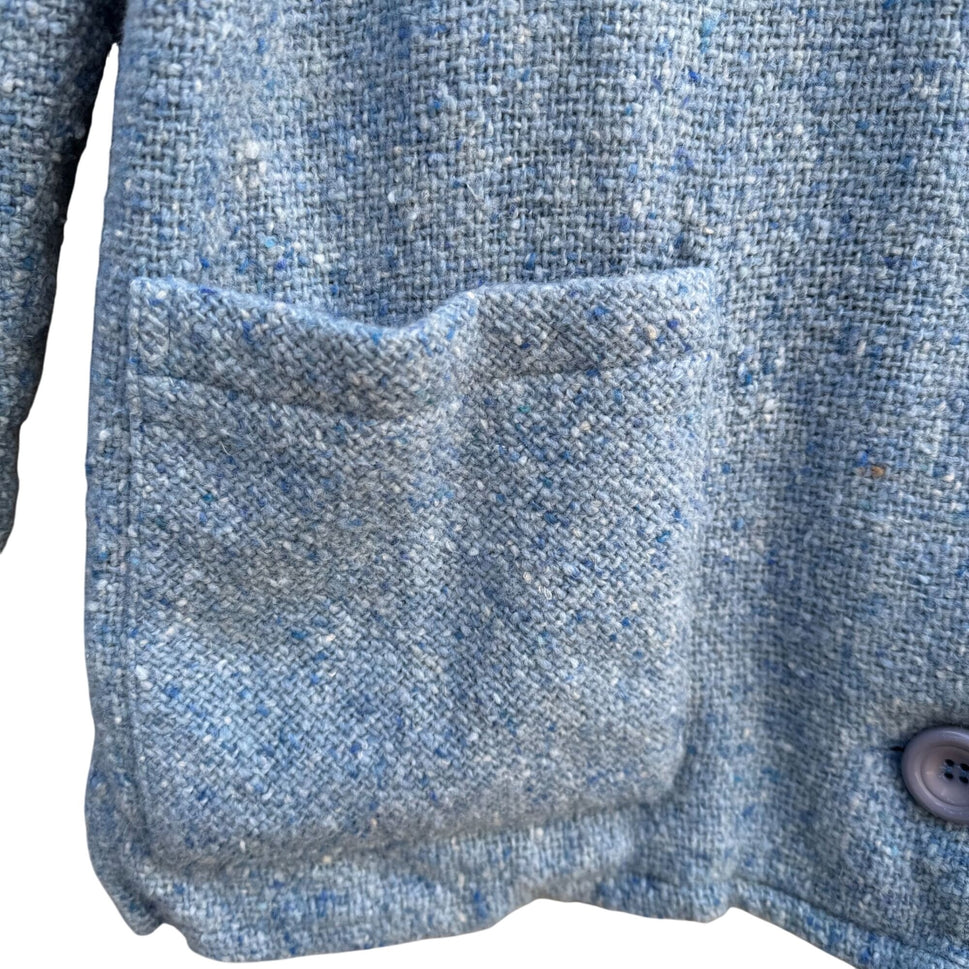 Boyne Valley Weavers Handcrafted Womens Blue Tweed Wool Button-Up Jacket Pockets M