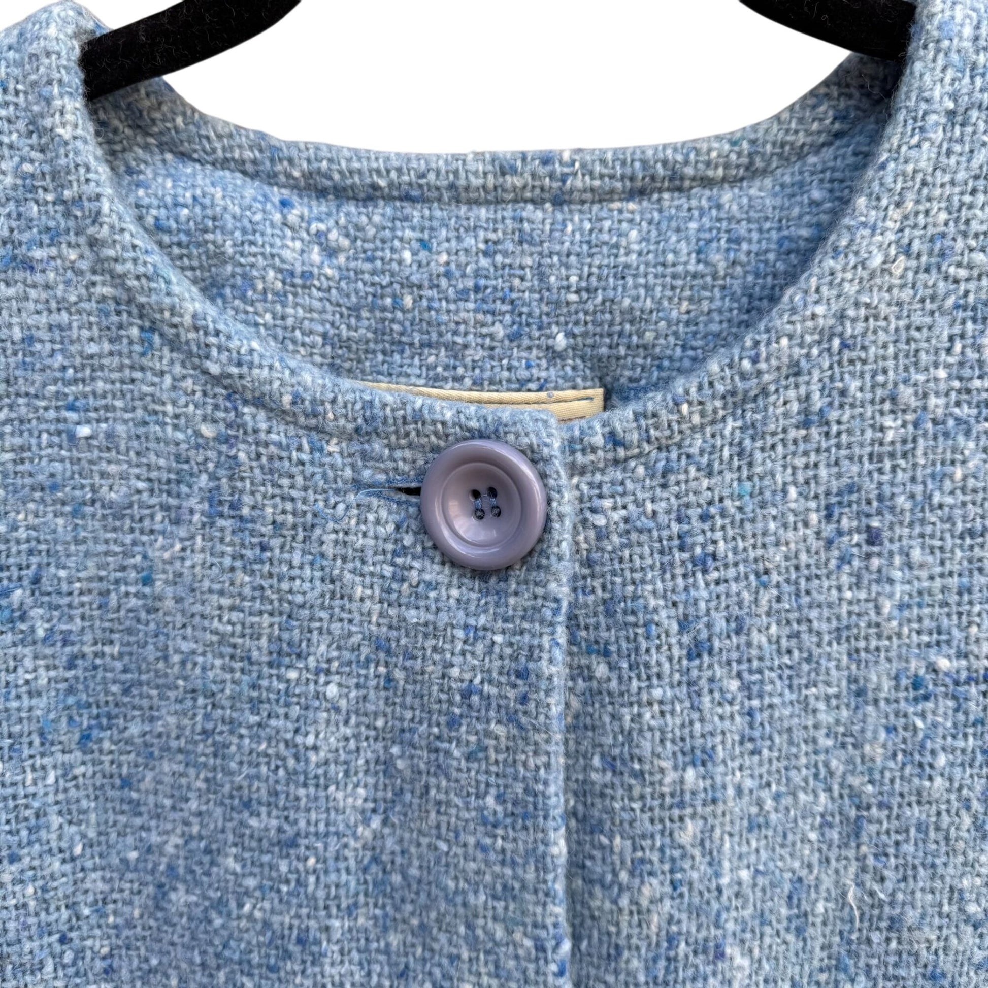 Boyne Valley Weavers Handcrafted Womens Blue Tweed Wool Button-Up Jacket Pockets M