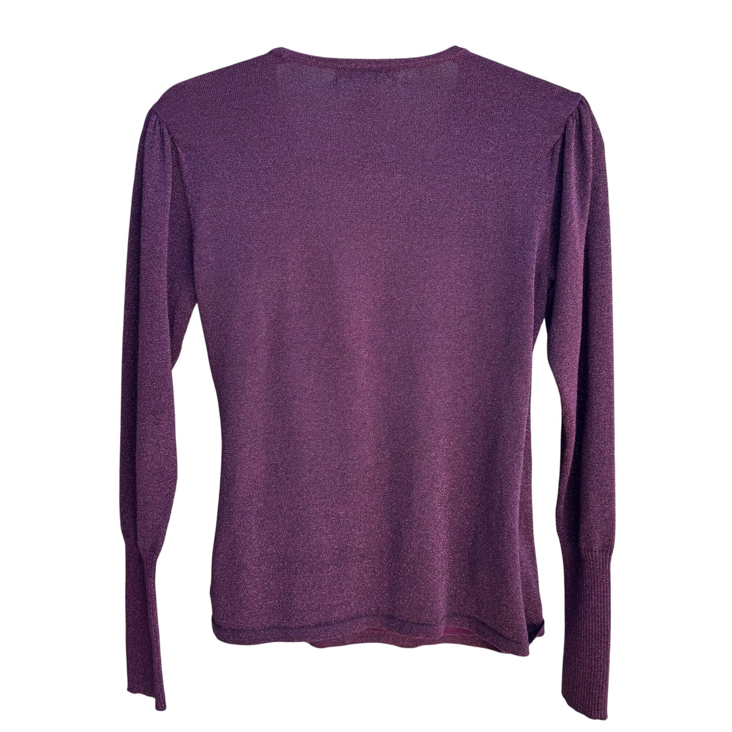 Calvin Klein Petites Womens Deep V Neck Purple Metallic Knit Wrap Blouse Top P/S