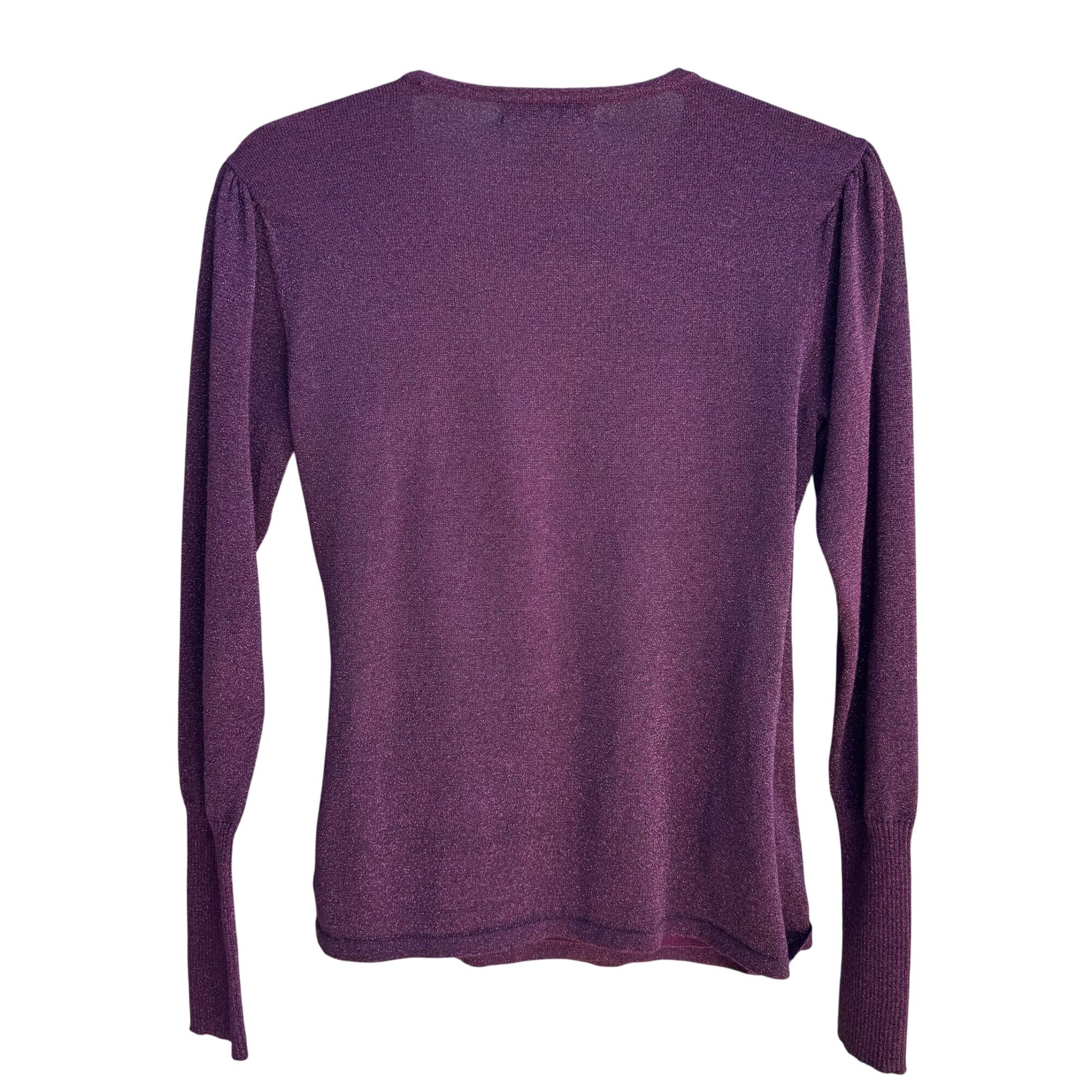 Calvin Klein Petites Womens Deep V Neck Purple Metallic Knit Wrap Blouse Top P/S