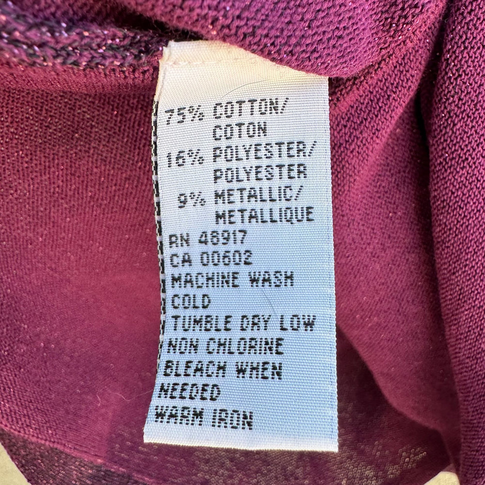 Calvin Klein Petites Womens Deep V Neck Purple Metallic Knit Wrap Blouse Top P/S