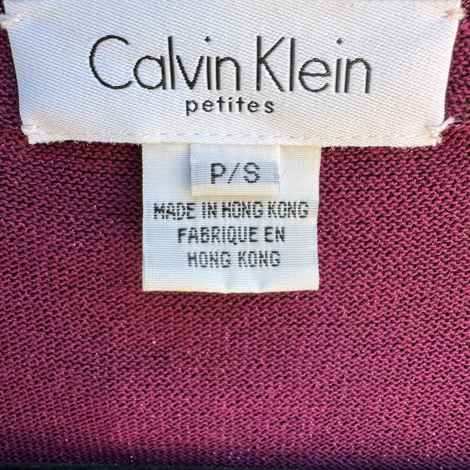 Calvin Klein Petites Womens Deep V Neck Purple Metallic Knit Wrap Blouse Top P/S