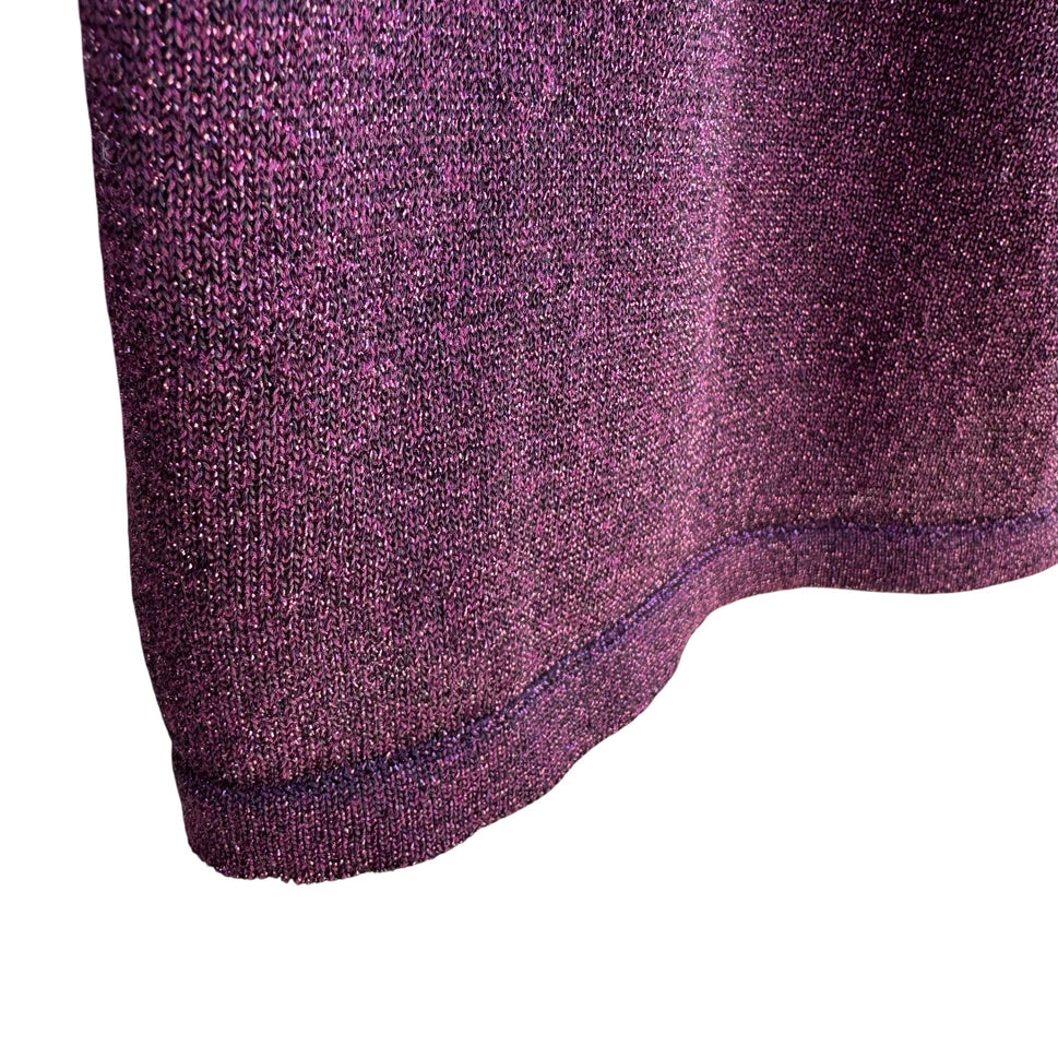 Calvin Klein Petites Womens Deep V Neck Purple Metallic Knit Wrap Blouse Top P/S