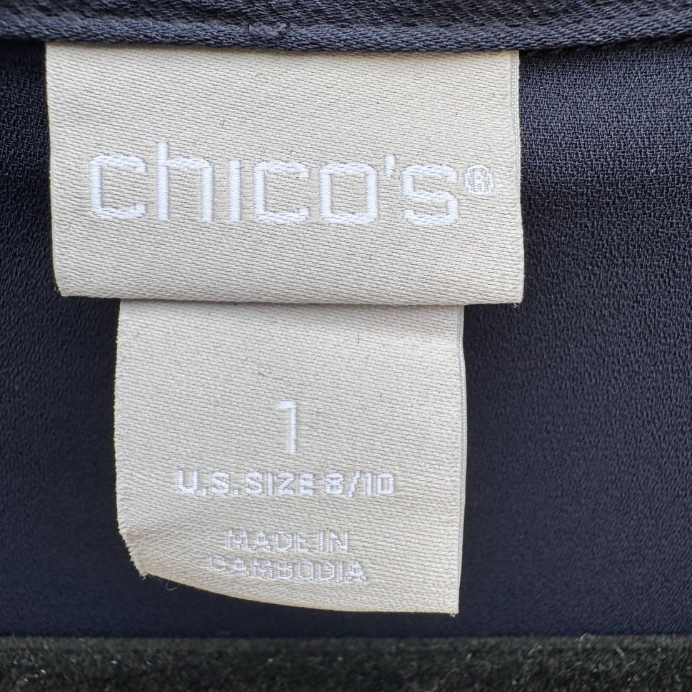 Chicos Navy Button-Down Elastic Waist Utility Shacket Jacket Pockets Womens M