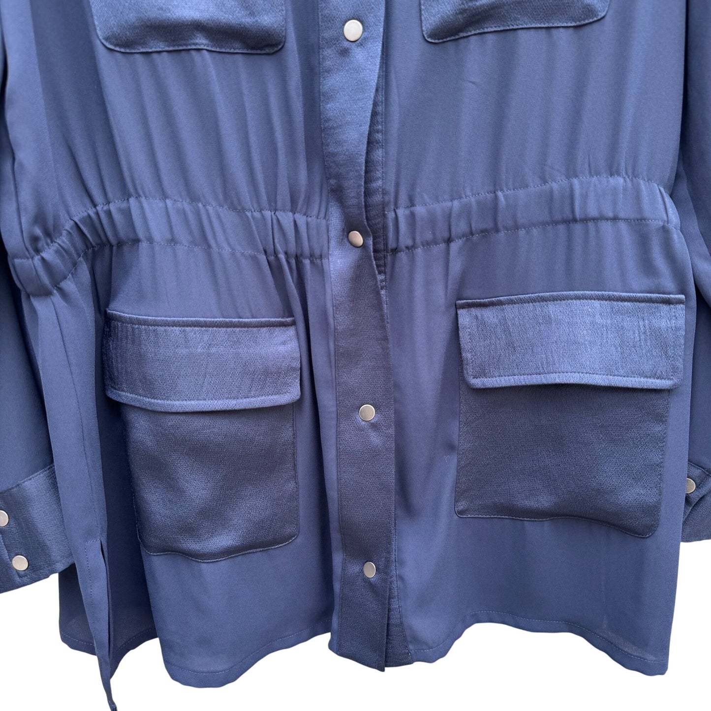 Chicos Navy Button-Down Elastic Waist Utility Shacket Jacket Pockets Womens M