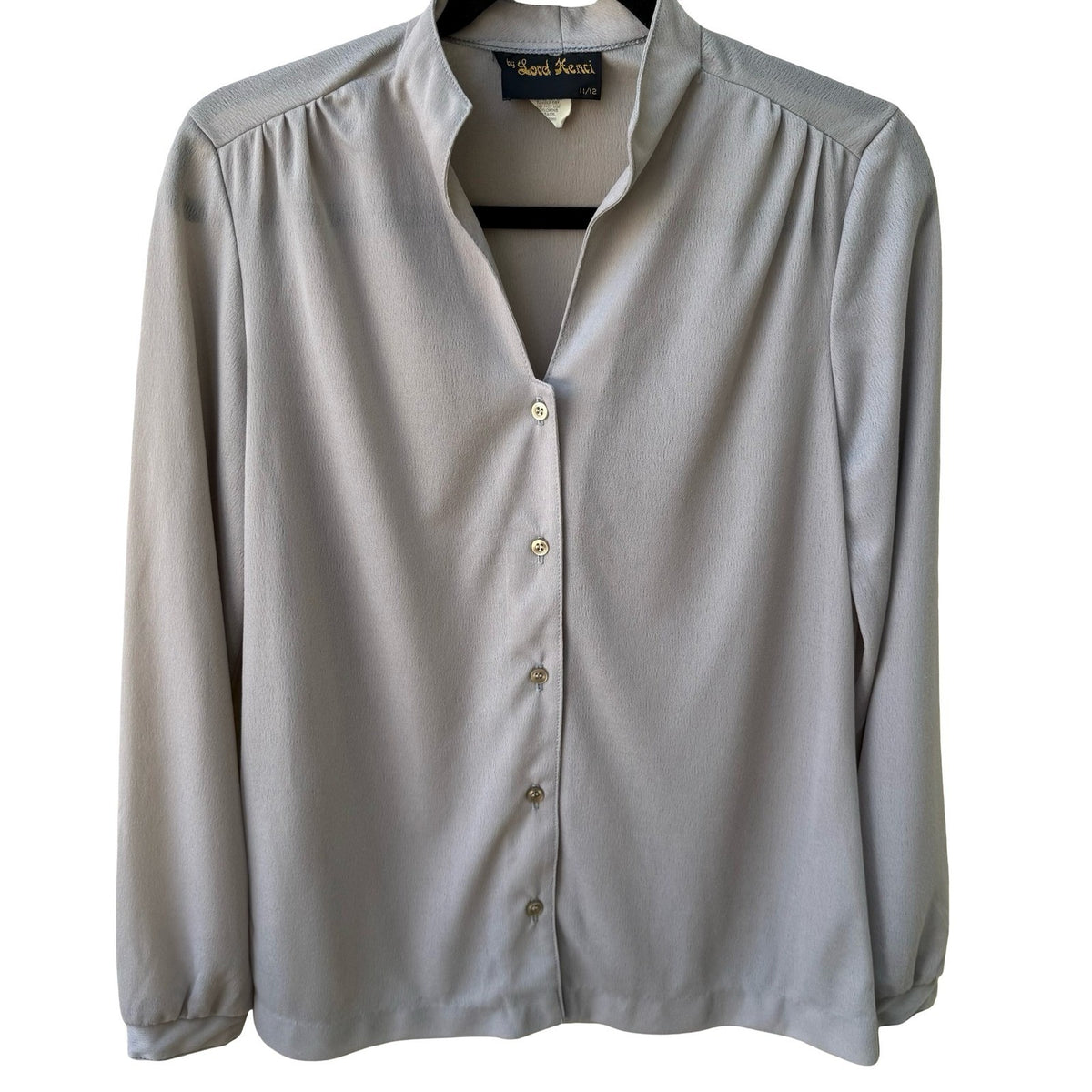 Lord Henri Vintage 70s 80s Secretary Minimalist Blouse Stand Collar Pleated L