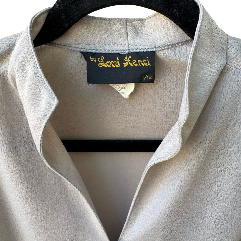 Lord Henri Vintage 70s 80s Secretary Minimalist Blouse Stand Collar Pleated L