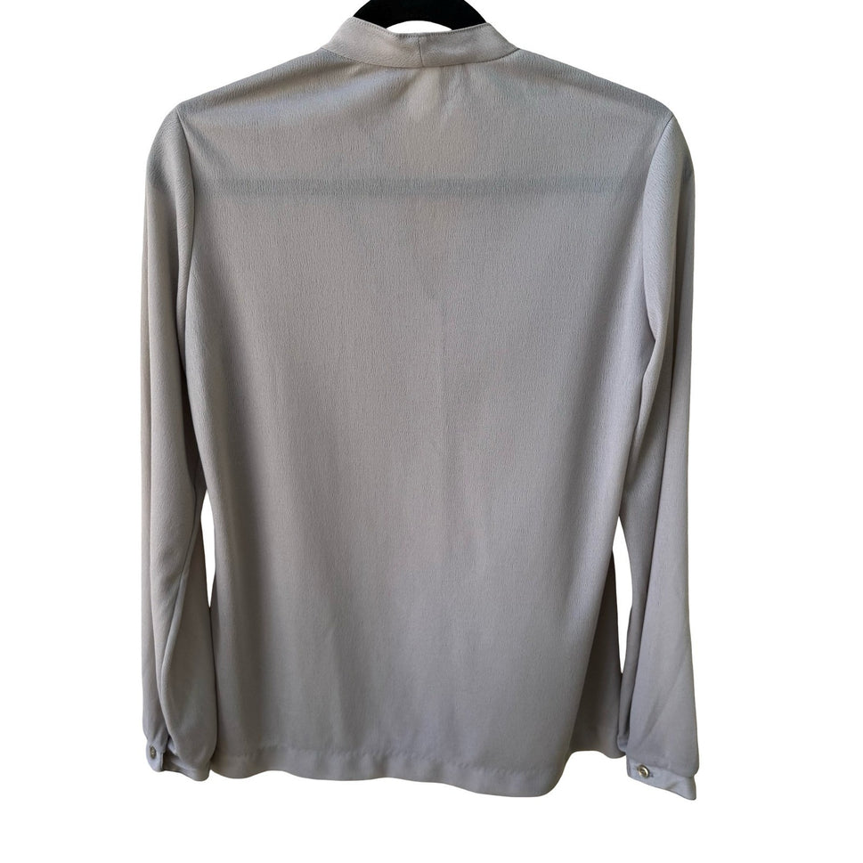 Lord Henri Vintage 70s 80s Secretary Minimalist Blouse Stand Collar Pleated L