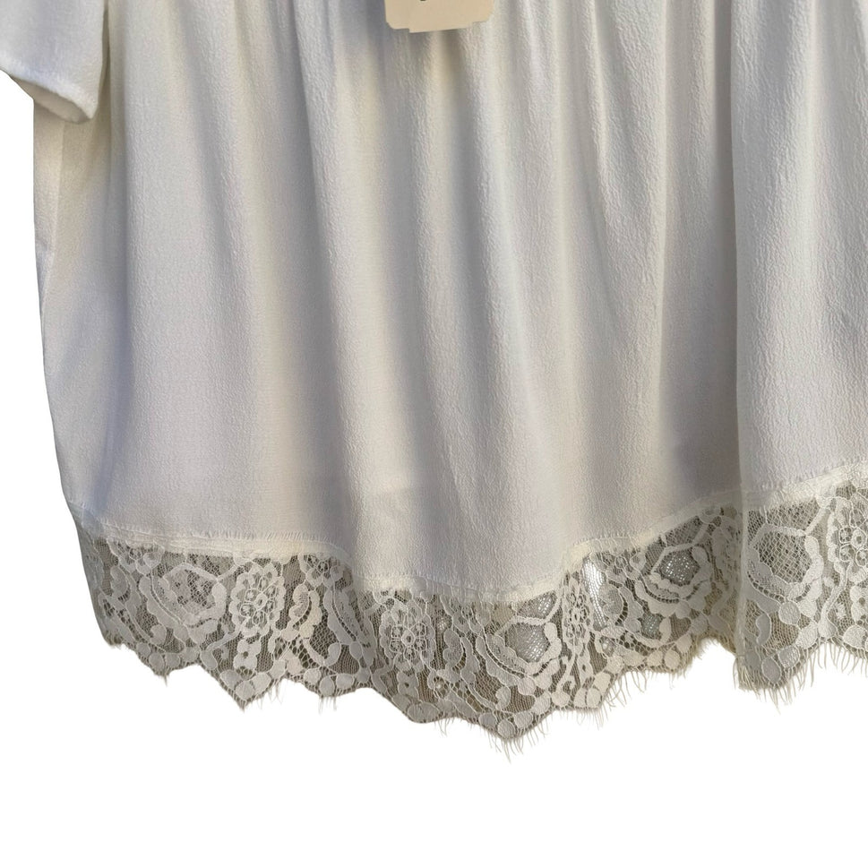 Forever 21 Cream Off the Shoulder Smocked Lace Trim Boho Coquette Top Medium NWT