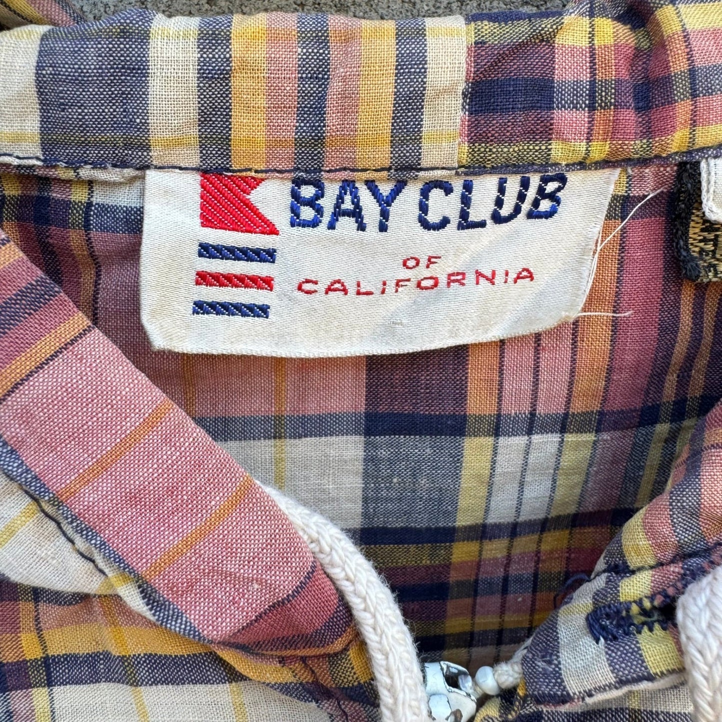 Bay Club California Vintage 60s 70s Plaid Zip Hooded Madras Windbreaker Jacket L