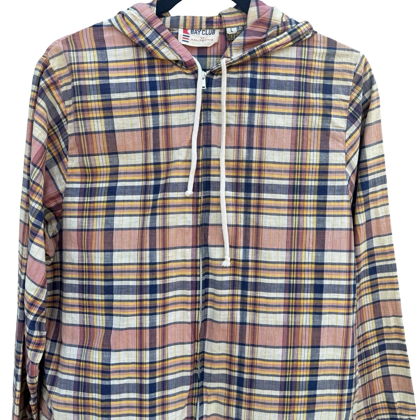 Bay Club California Vintage 60s 70s Plaid Zip Hooded Madras Windbreaker Jacket L