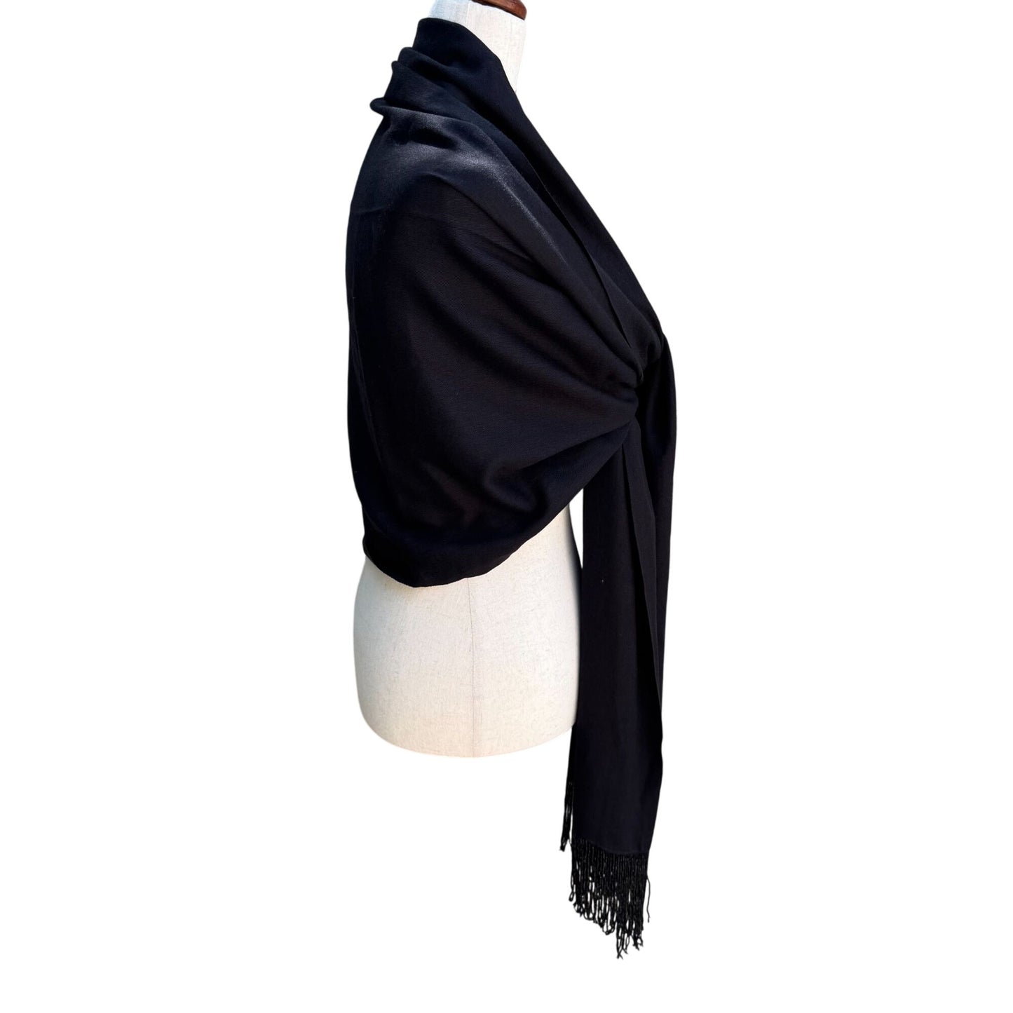Elegant Womens Black Pashmina Beaded Fringe Large Rectangle Scarf Wrap Coverup