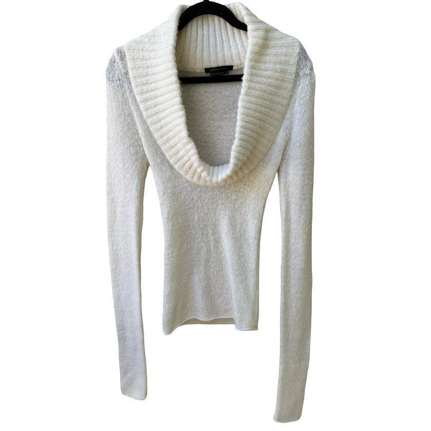 BCBG MAXAZRIA Coquette Minimalist Cowl Neck Soft Girl Feminine Open Knit Sweater