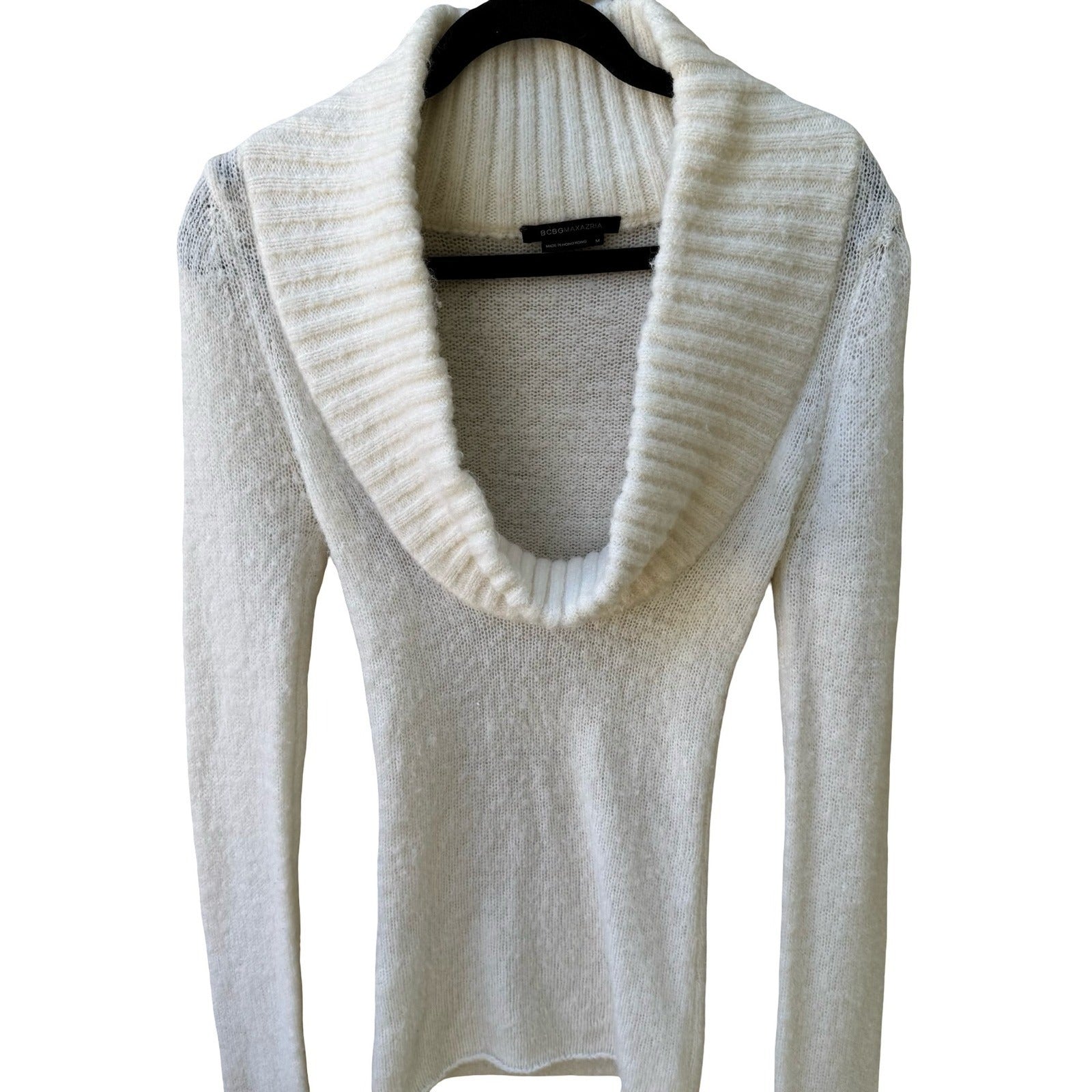 BCBG MAXAZRIA Coquette Minimalist Cowl Neck Soft Girl Feminine Open Knit Sweater