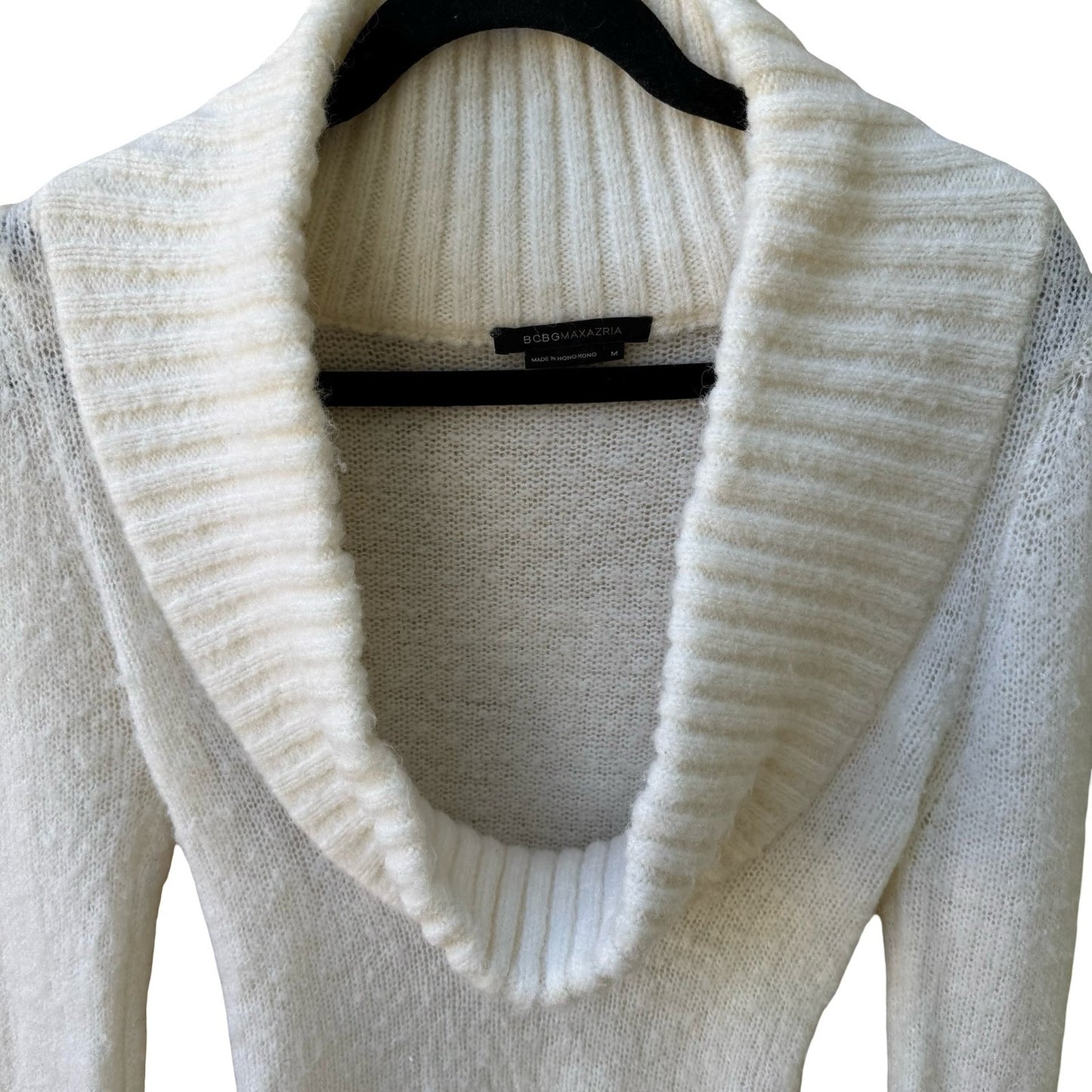BCBG MAXAZRIA Coquette Minimalist Cowl Neck Soft Girl Feminine Open Knit Sweater