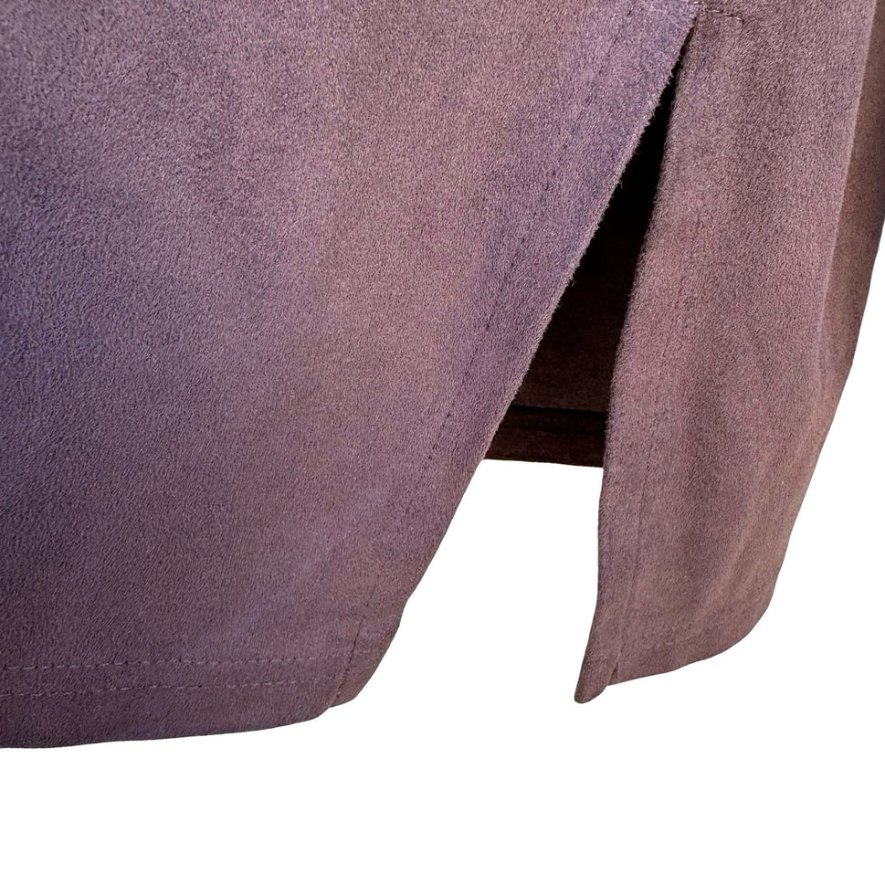 Chicos Design Womens Faux Suede Button Down Shirt Brown Long Sleeve Size 2 Large