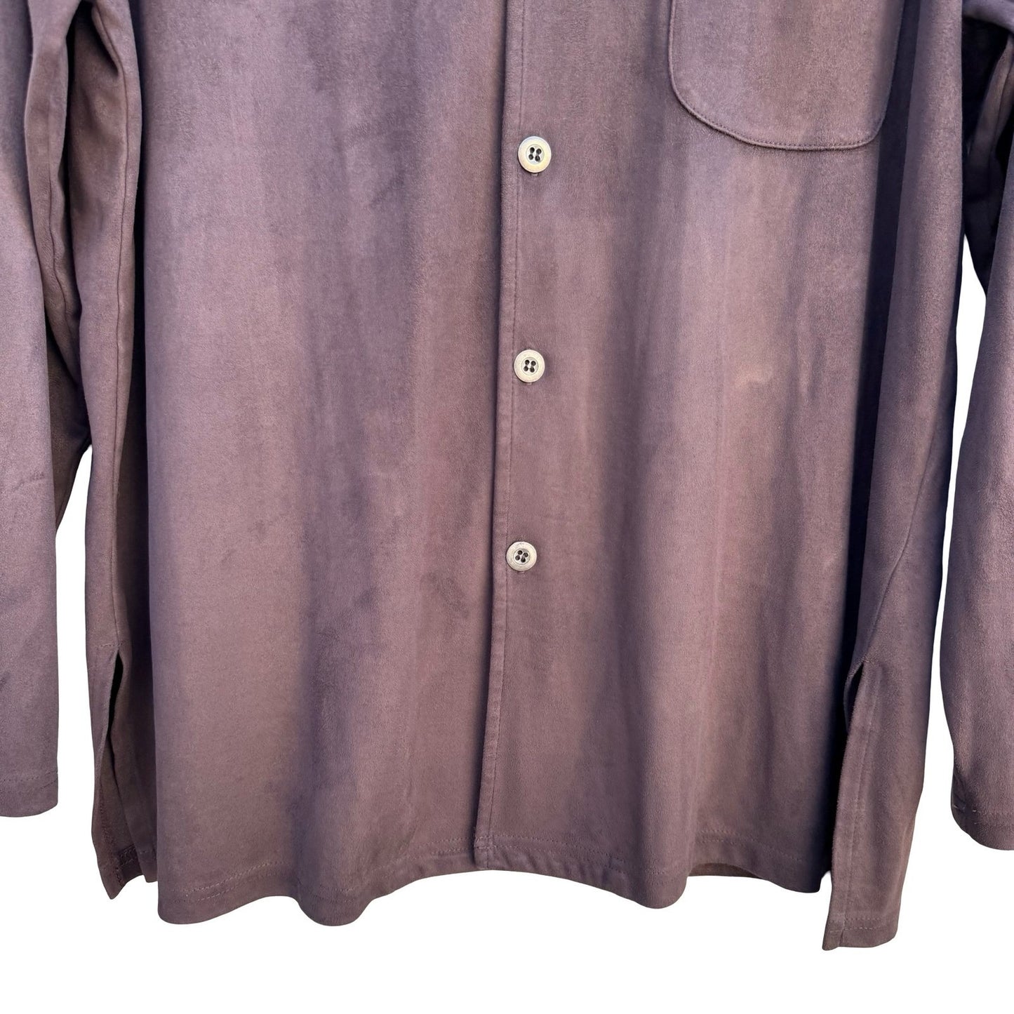 Chicos Design Womens Faux Suede Button Down Shirt Brown Long Sleeve Size 2 Large