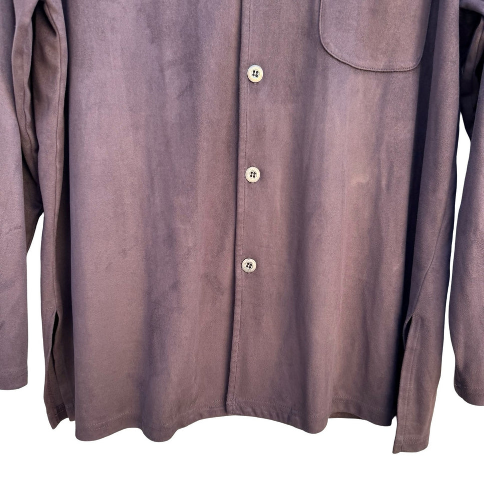 Chicos Design Womens Faux Suede Button Down Shirt Brown Long Sleeve Size 2 Large