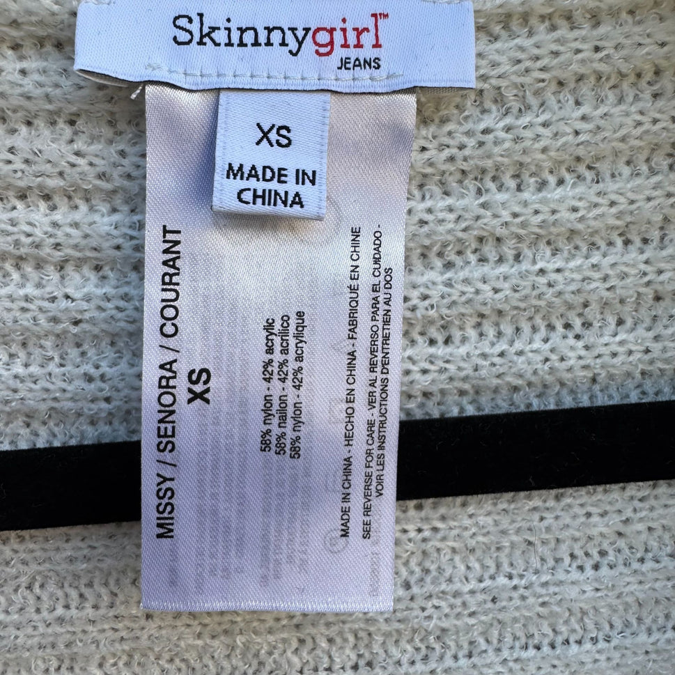 Skinnygirl Womens Draped Front Ribbed Open Front Knit Cardigan Sweater Ivory XS