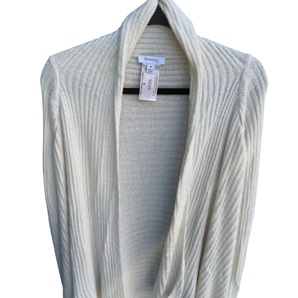 Skinnygirl Womens Draped Front Ribbed Open Front Knit Cardigan Sweater Ivory XS
