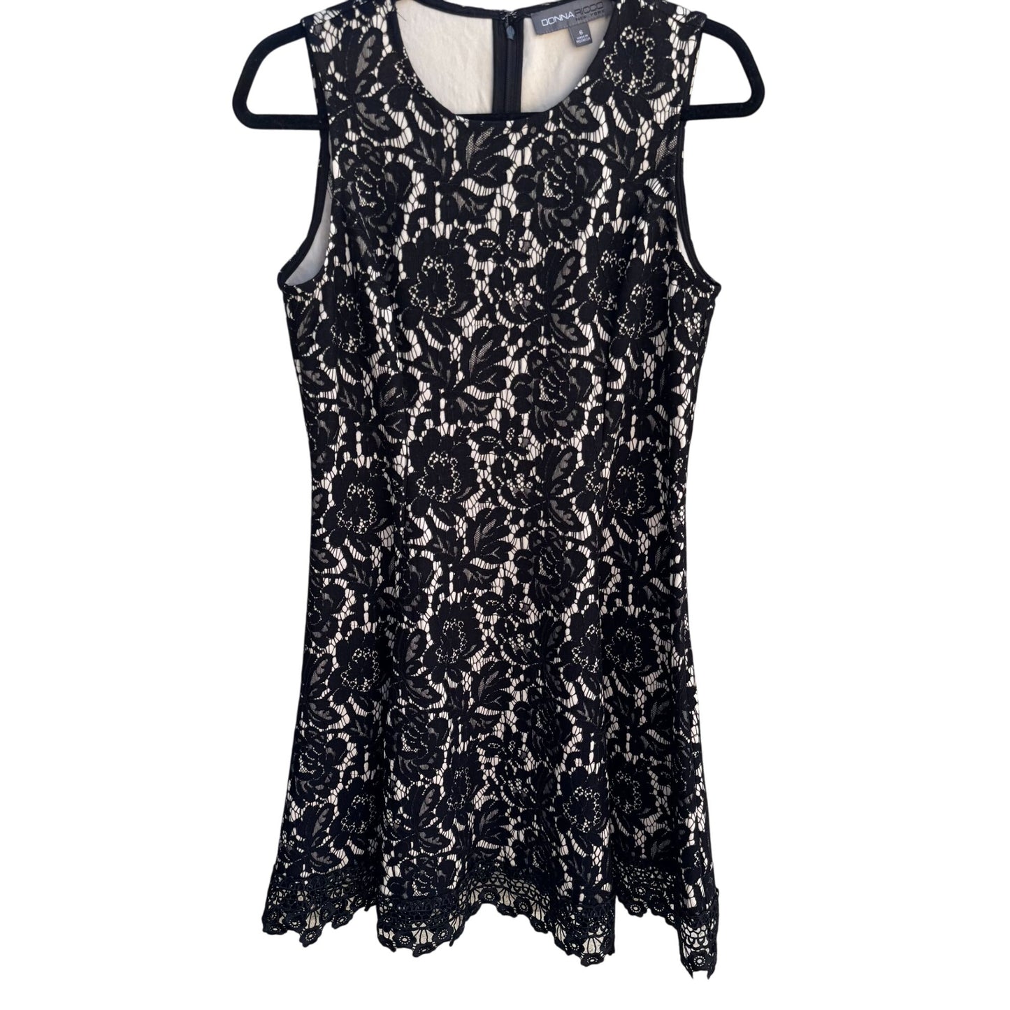 Donna Ricco New York Womens Black Lace Crochet Sleeveless Floral Party Dress 6