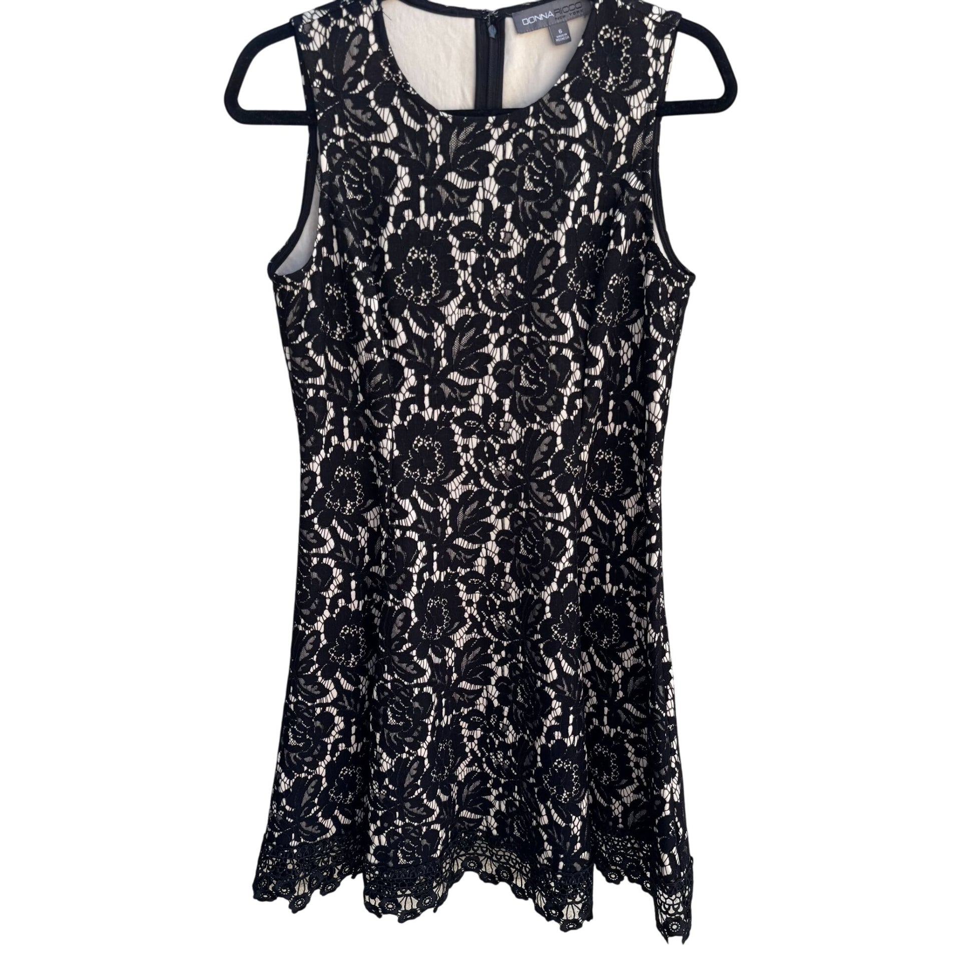 Donna Ricco New York Womens Black Lace Crochet Sleeveless Floral Party Dress 6