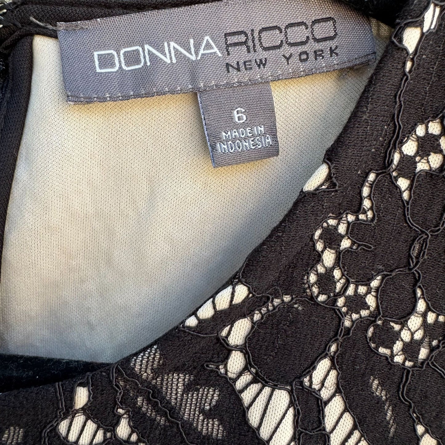 Donna Ricco New York Womens Black Lace Crochet Sleeveless Floral Party Dress 6