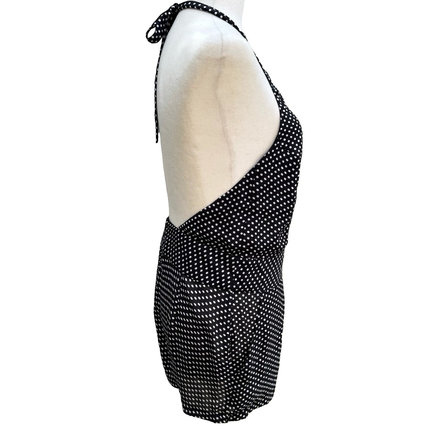 Lucy Paris Rockabilly Pinup Polka Dot Halter Open Back Shorts Romper Summer S