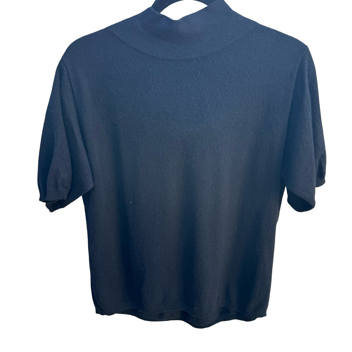 TSE Cashmere Quiet Luxury Minimalist Pleated Mock Neck Knit Sweater Black M