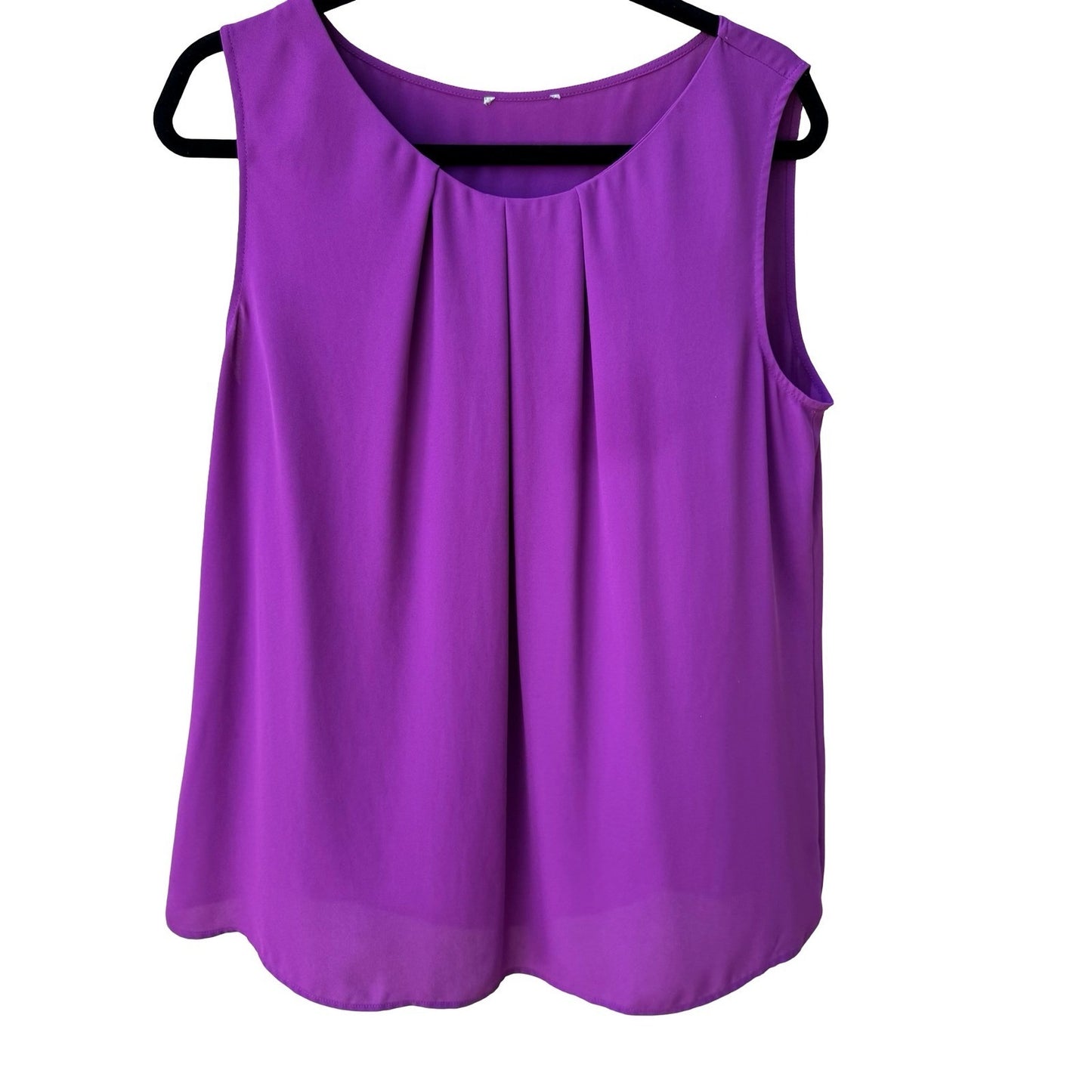 Minimalist Flowy Professional Jewel Purple Pleated Sleeveless Crepe Shell Blouse