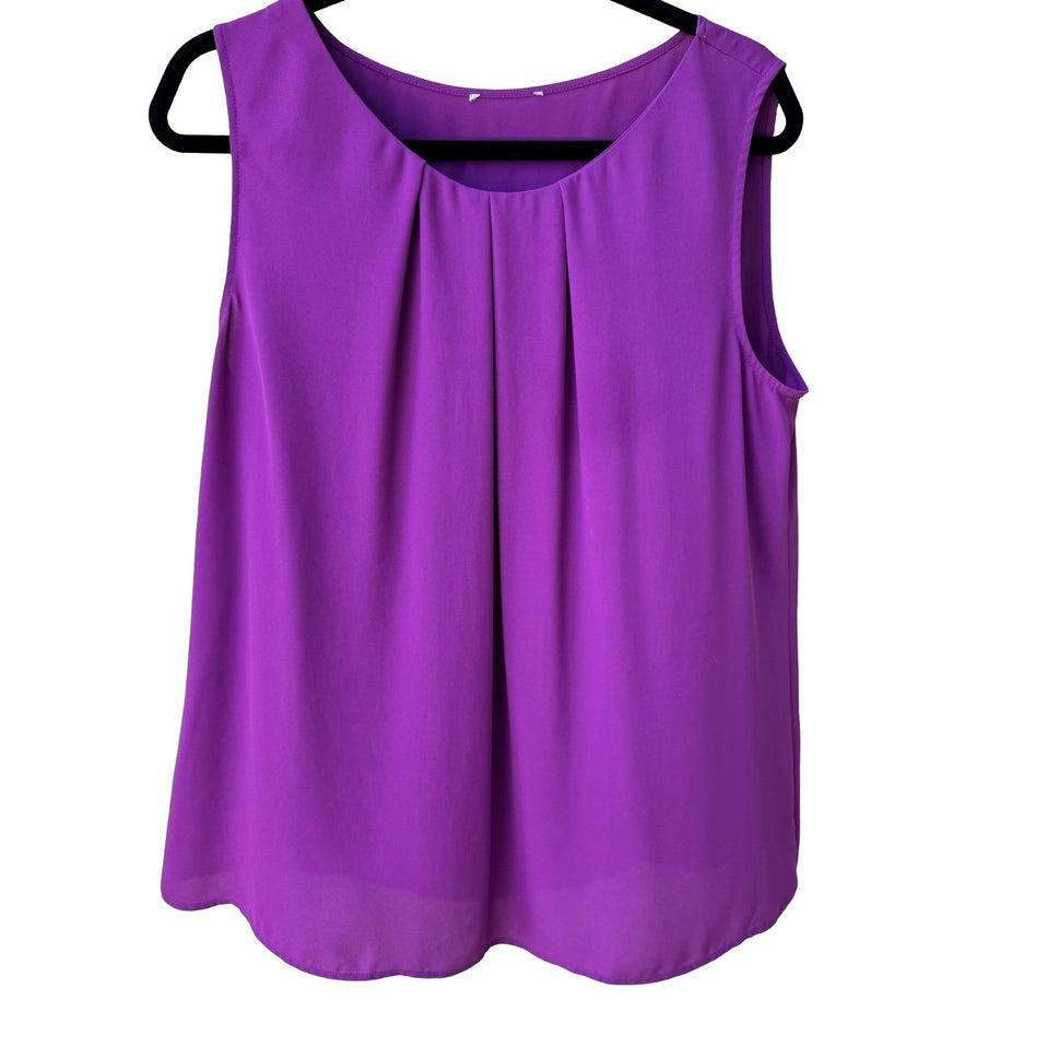 Minimalist Flowy Professional Jewel Purple Pleated Sleeveless Crepe Shell Blouse