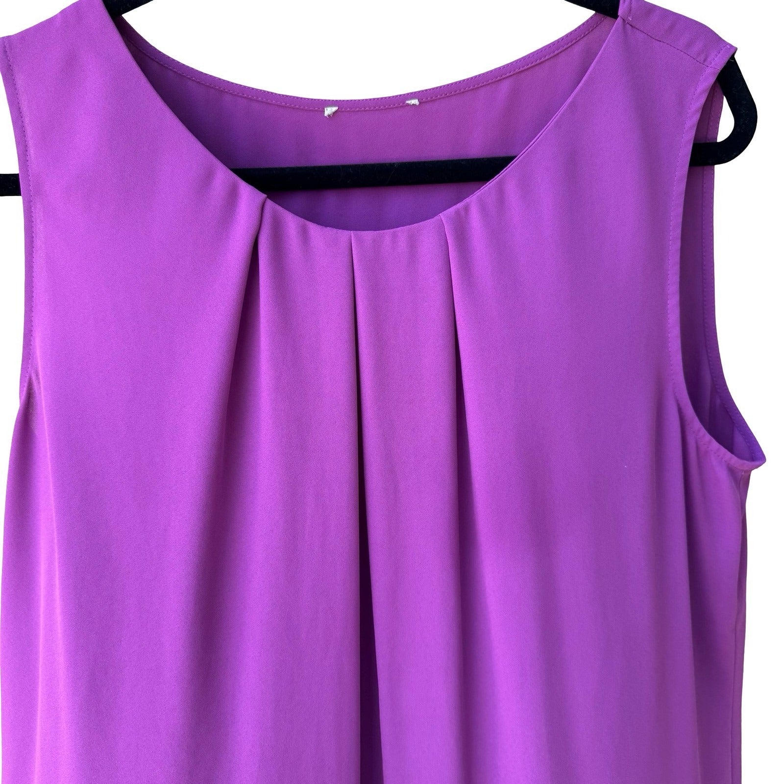 Minimalist Flowy Professional Jewel Purple Pleated Sleeveless Crepe Shell Blouse