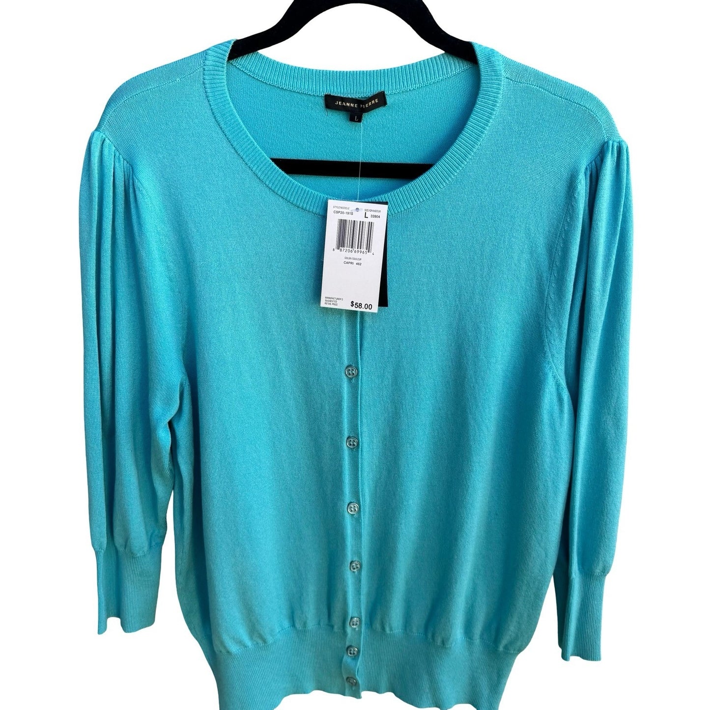 Jeanne Pierre Coastal Preppy Layering Puff Shoulder Cardigan Sweater Blue L NEW