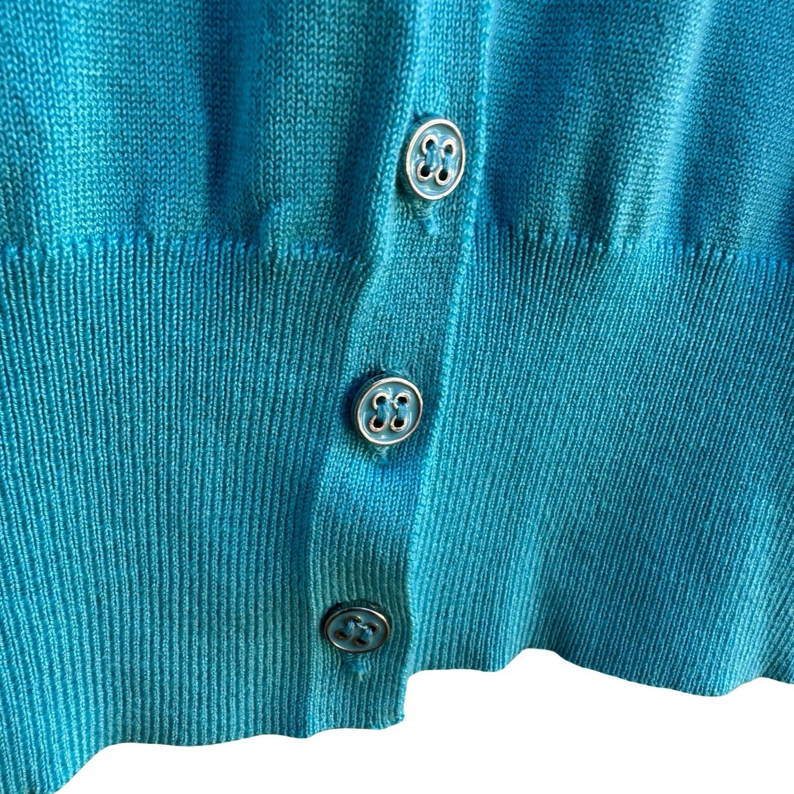 Jeanne Pierre Coastal Preppy Layering Puff Shoulder Cardigan Sweater Blue L NEW