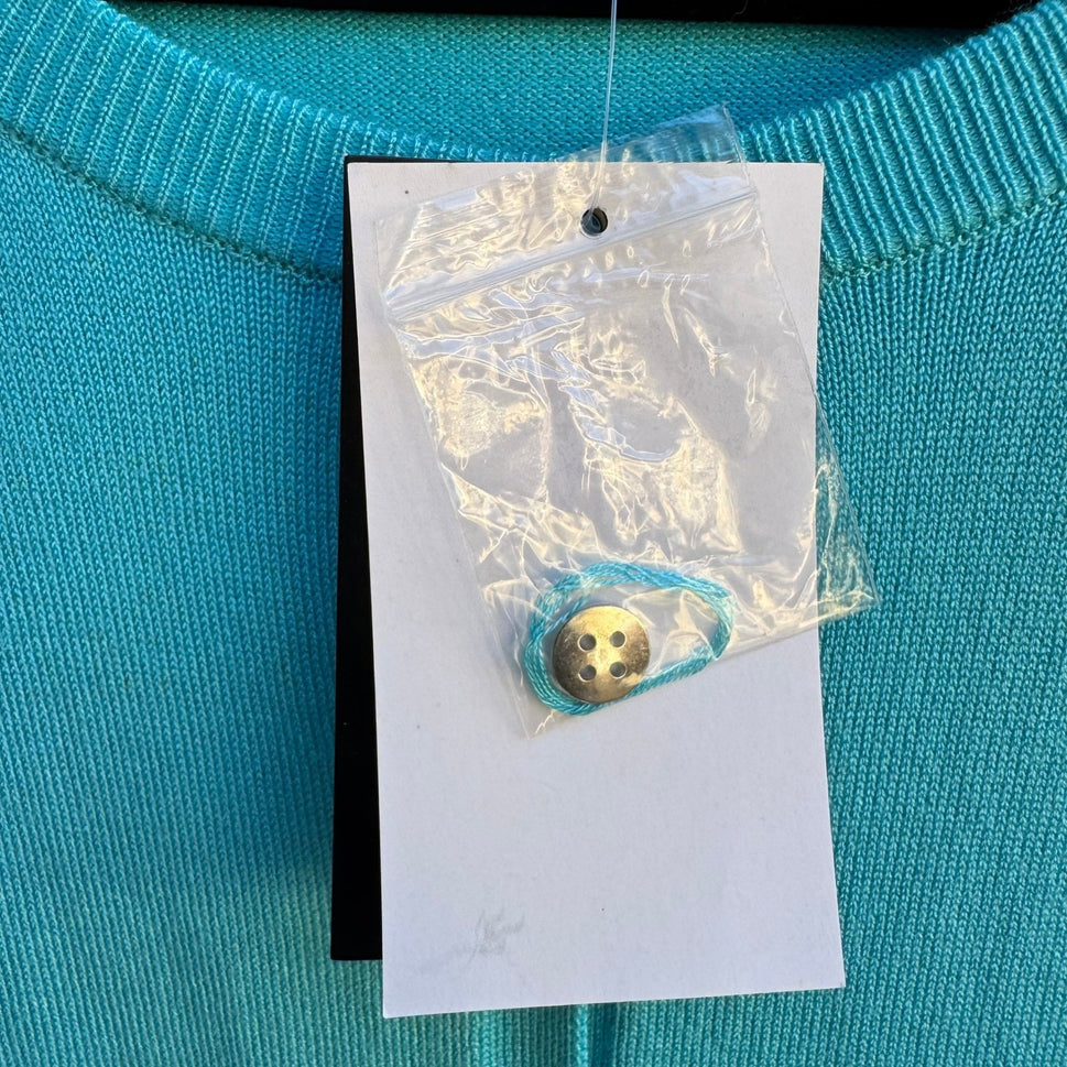 Jeanne Pierre Coastal Preppy Layering Puff Shoulder Cardigan Sweater Blue L NEW