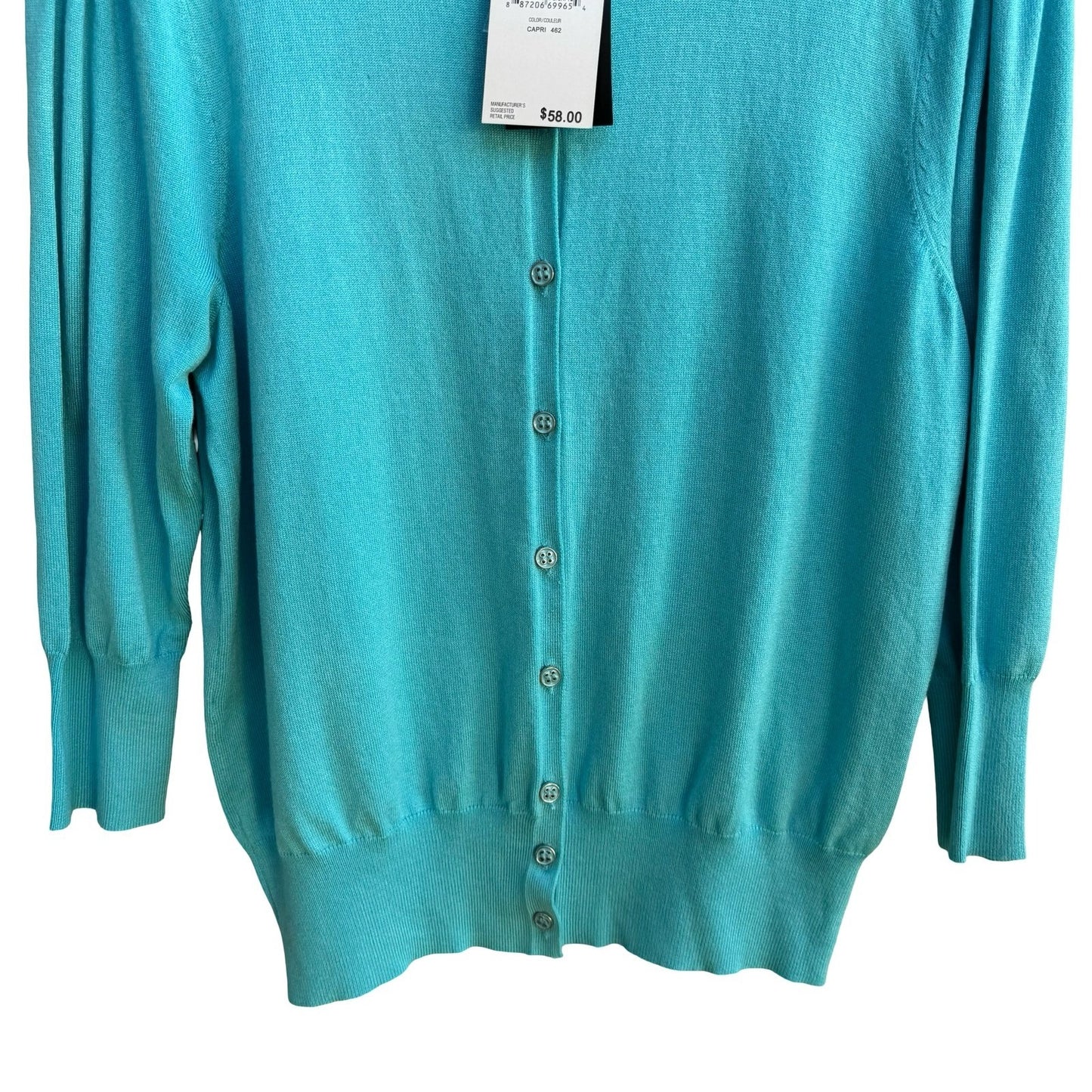 Jeanne Pierre Coastal Preppy Layering Puff Shoulder Cardigan Sweater Blue L NEW