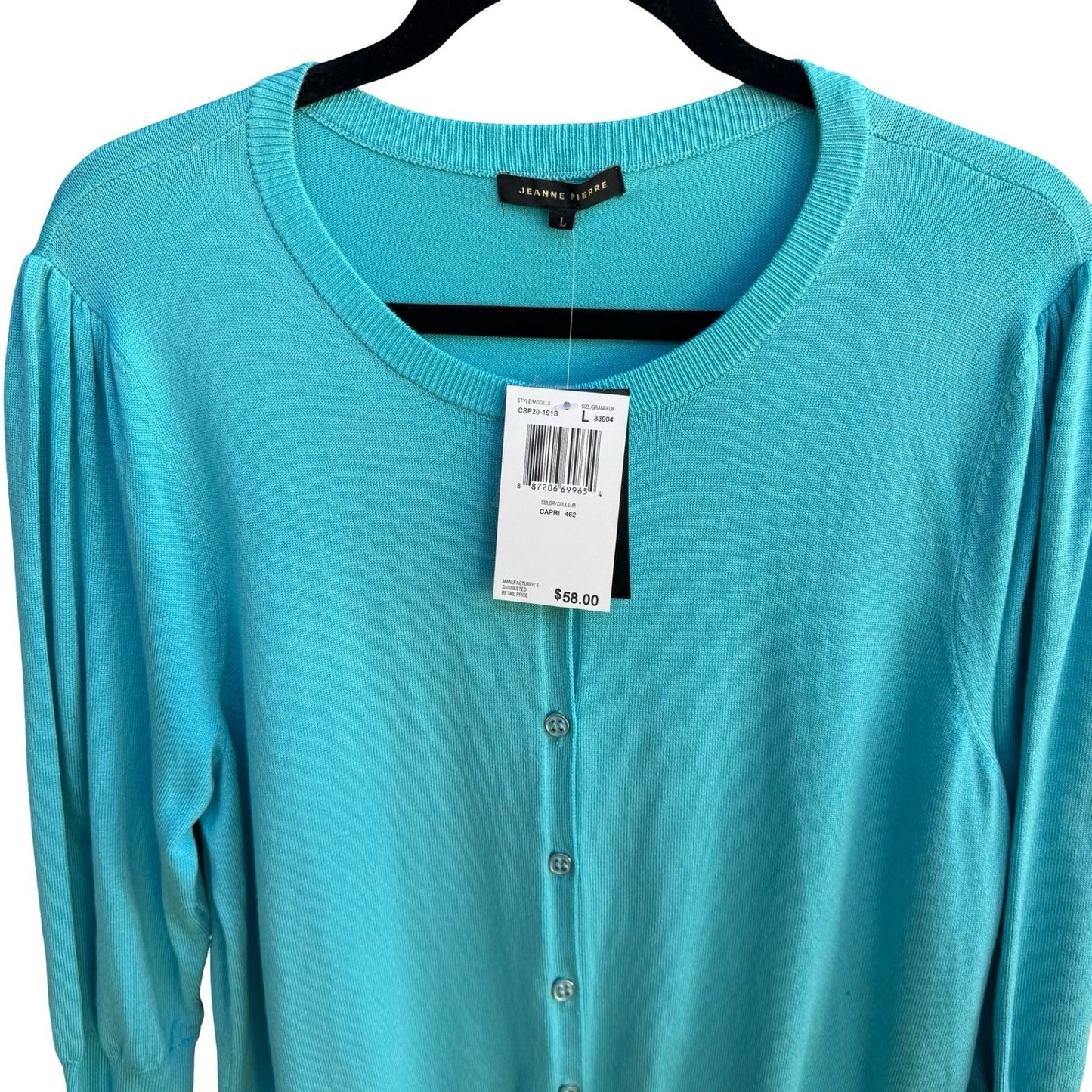 Jeanne Pierre Coastal Preppy Layering Puff Shoulder Cardigan Sweater Blue L NEW