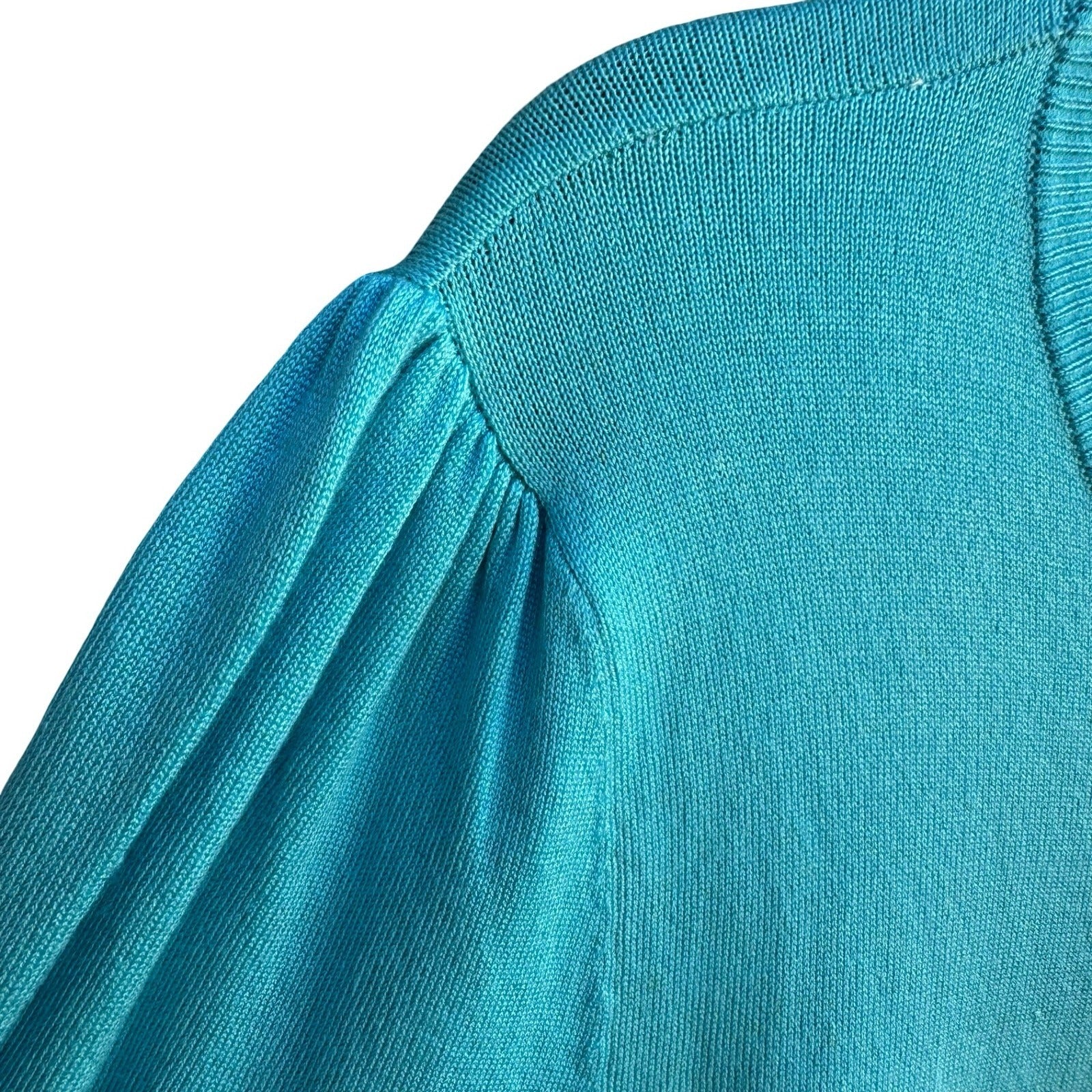 Jeanne Pierre Coastal Preppy Layering Puff Shoulder Cardigan Sweater Blue L NEW