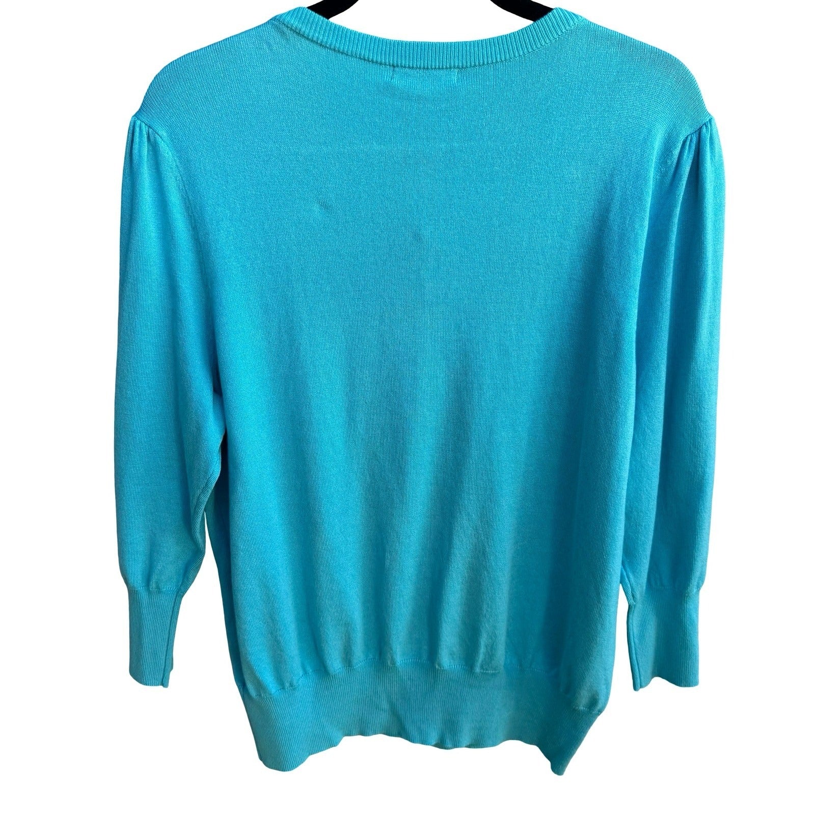 Jeanne Pierre Coastal Preppy Layering Puff Shoulder Cardigan Sweater Blue L NEW