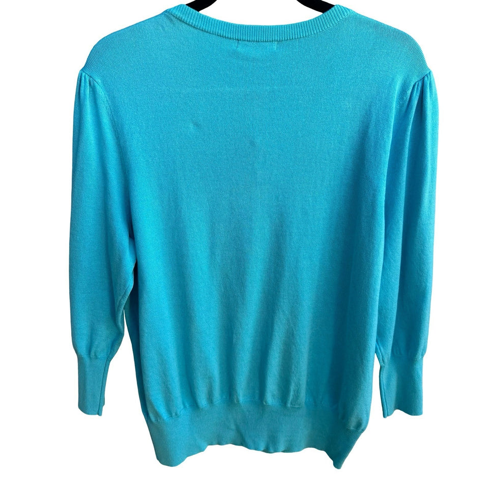 Jeanne Pierre Coastal Preppy Layering Puff Shoulder Cardigan Sweater Blue L NEW