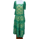 Switch Vintage Green Floral Lace Gold Metallic Tiered Maxi Dress Square Neck Handmade 3 image