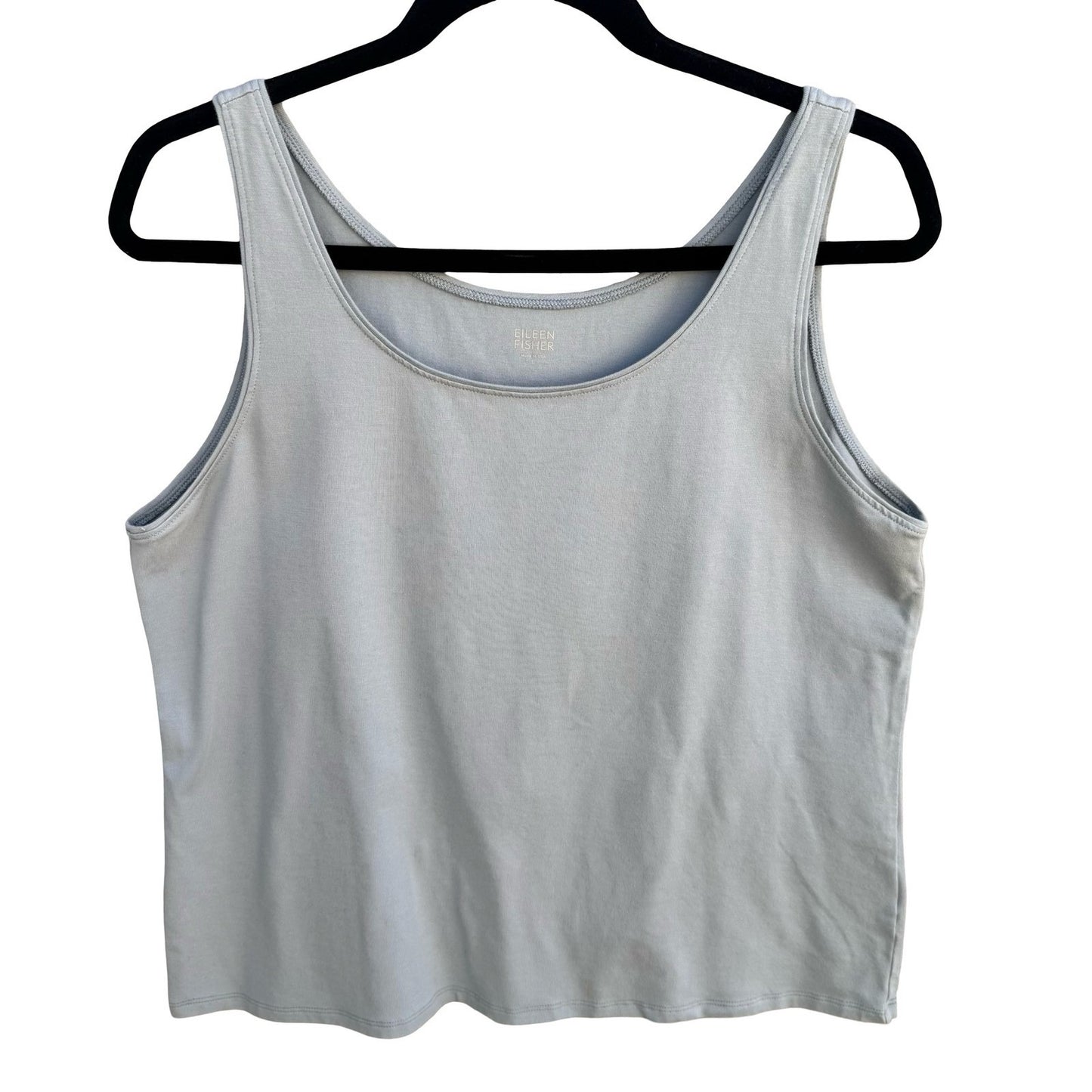 Eileen Fisher Womens Organic Cotton Scoop Neck Tank Top Blue Grey U0461M Size L