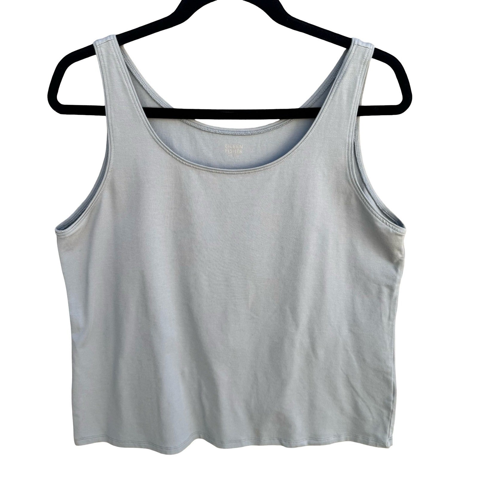 Eileen Fisher Womens Organic Cotton Scoop Neck Tank Top Blue Grey U0461M Size L