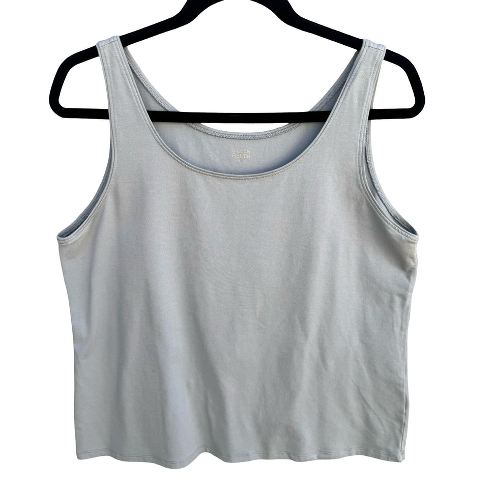 Eileen Fisher Womens Organic Cotton Scoop Neck Tank Top Blue Grey U0461M Size L